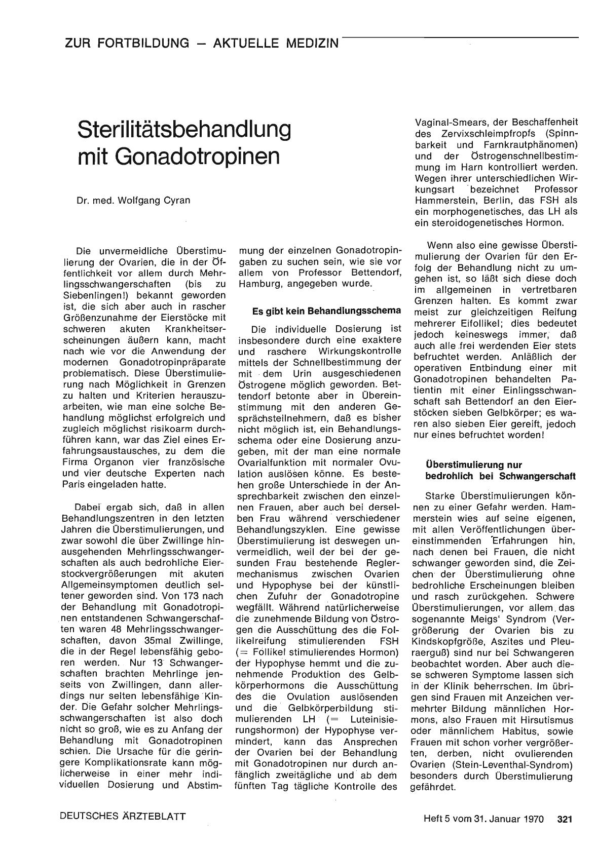Vorschauseite 1: Sterilitätsbehandlung mit Gonadotropinen