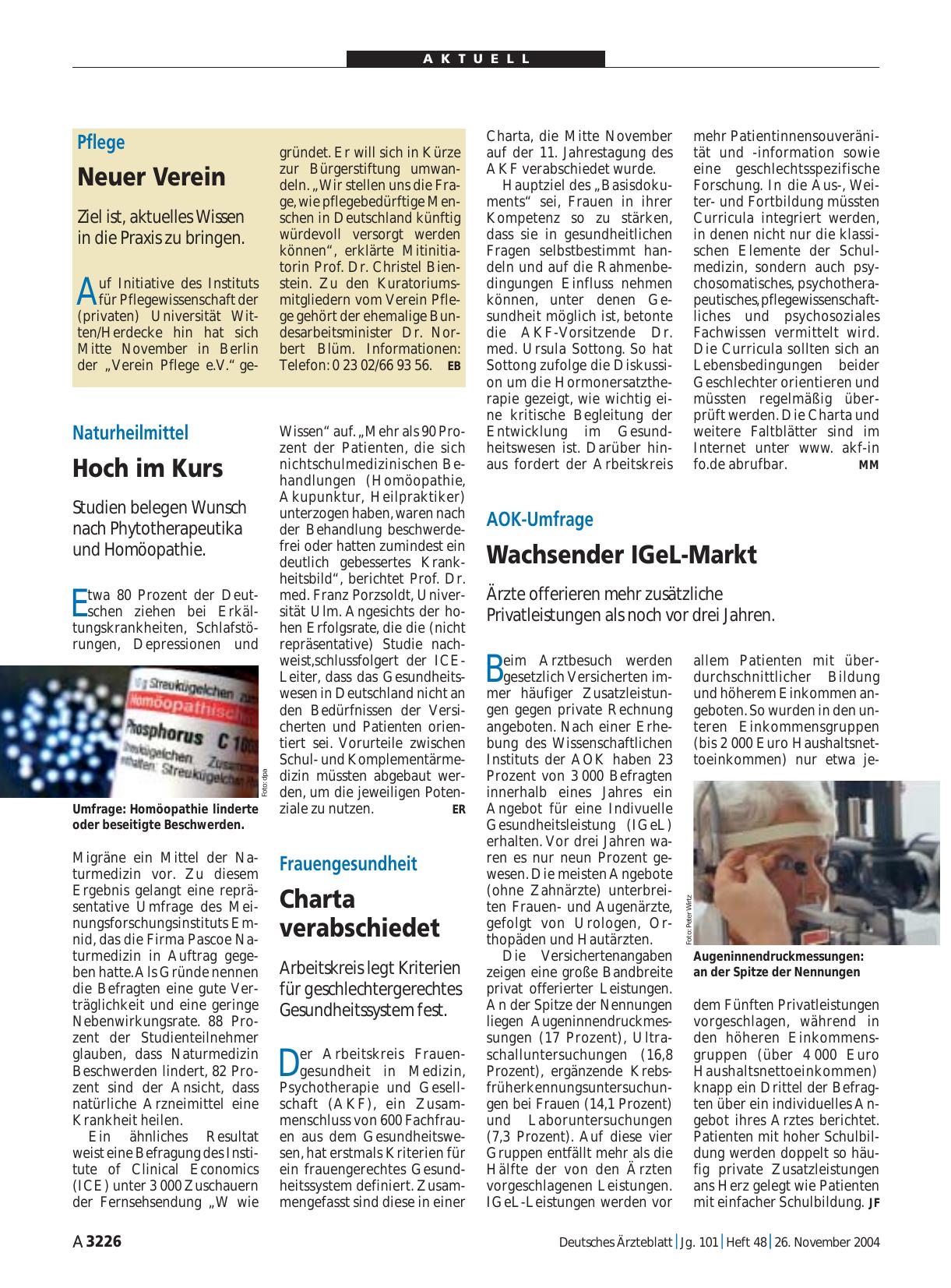 Vorschauseite 1: Frauengesundheit: Charta verabschiedet