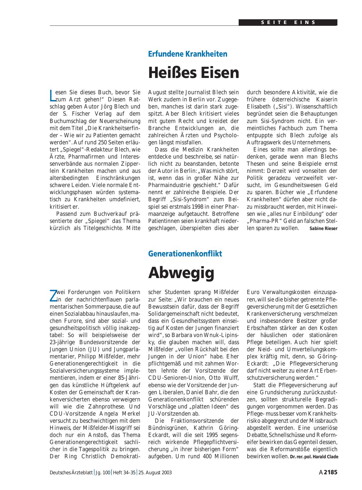 Vorschauseite 1: Erfundene Krankheiten: Heißes Eisen