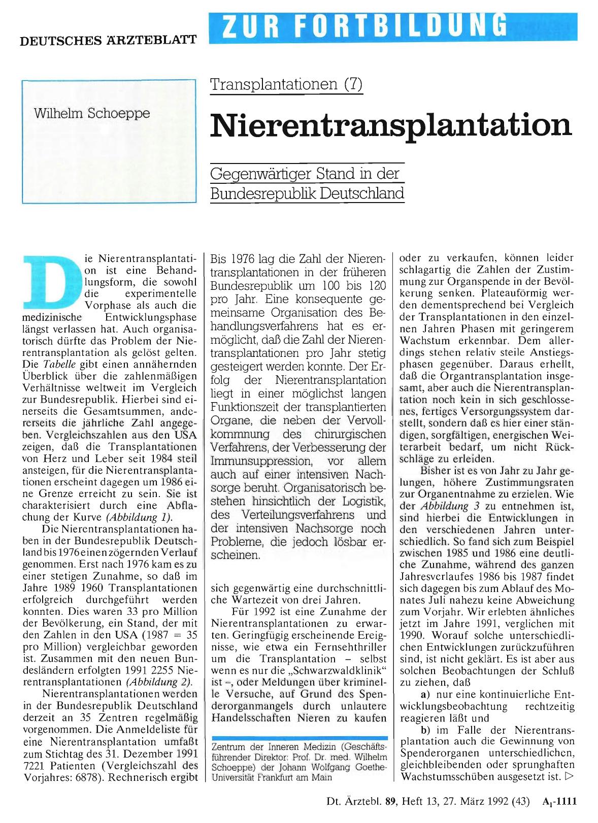 Vorschauseite 1: Transplantationen (7): Nierentransplantation