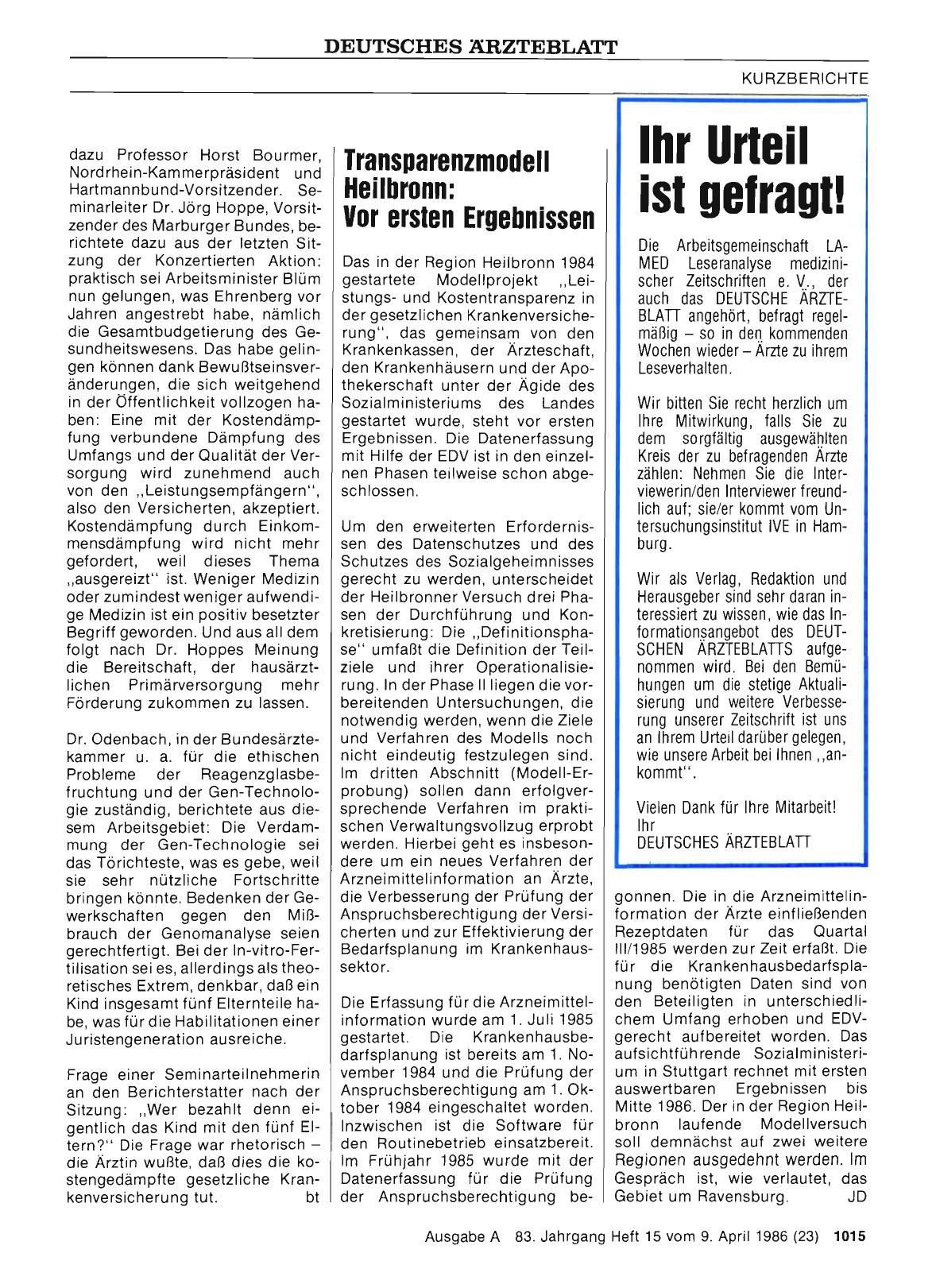 Vorschauseite 1: Transparenzmodell Heilbronn: Vor ersten Ergebnissen