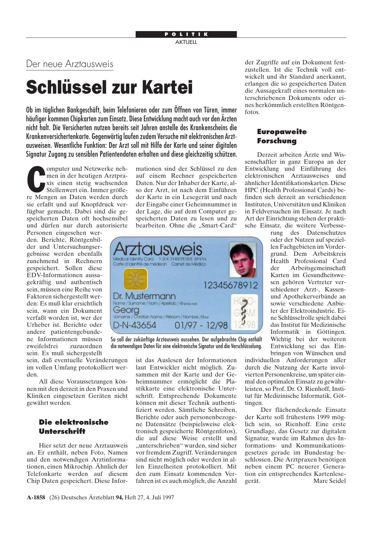 Vorschauseite 1: Der neue Arztausweis: Schlüssel zur Kartei
