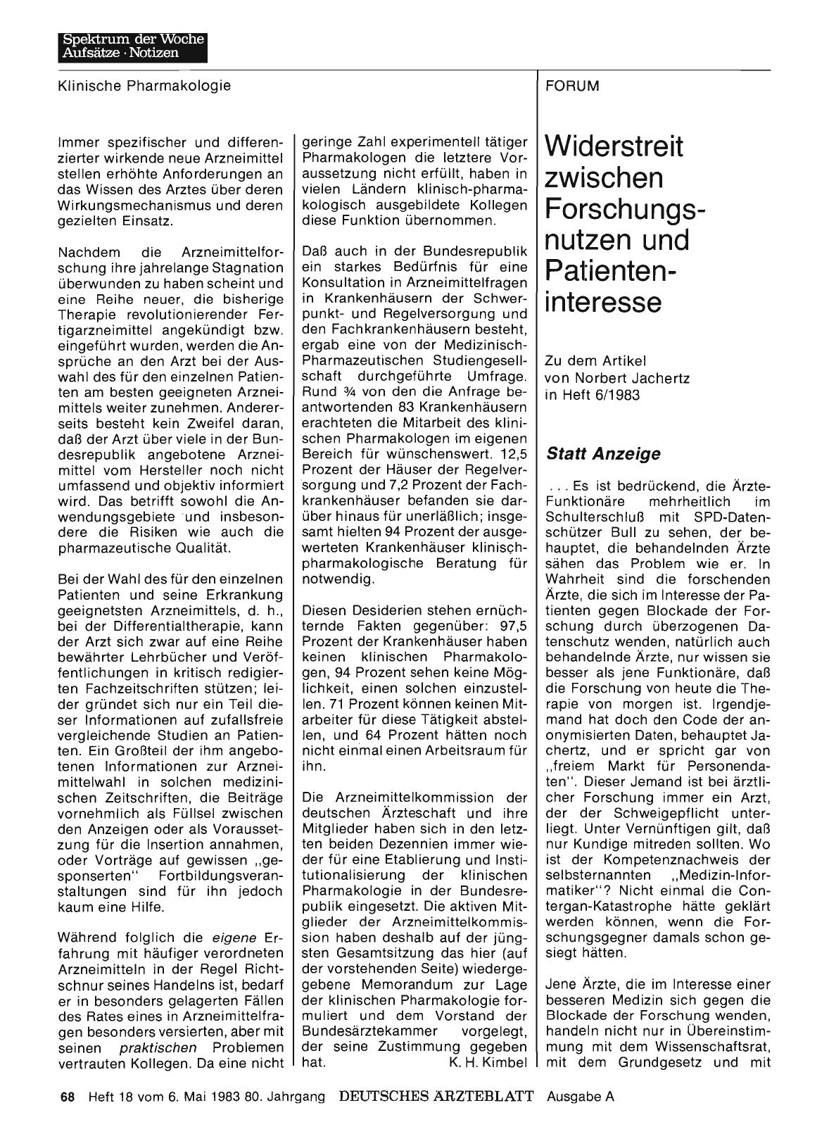 Vorschauseite 1: Widerstreit zwischen Forschungsnutzen und Patienteninteresse: Statt Anzeige