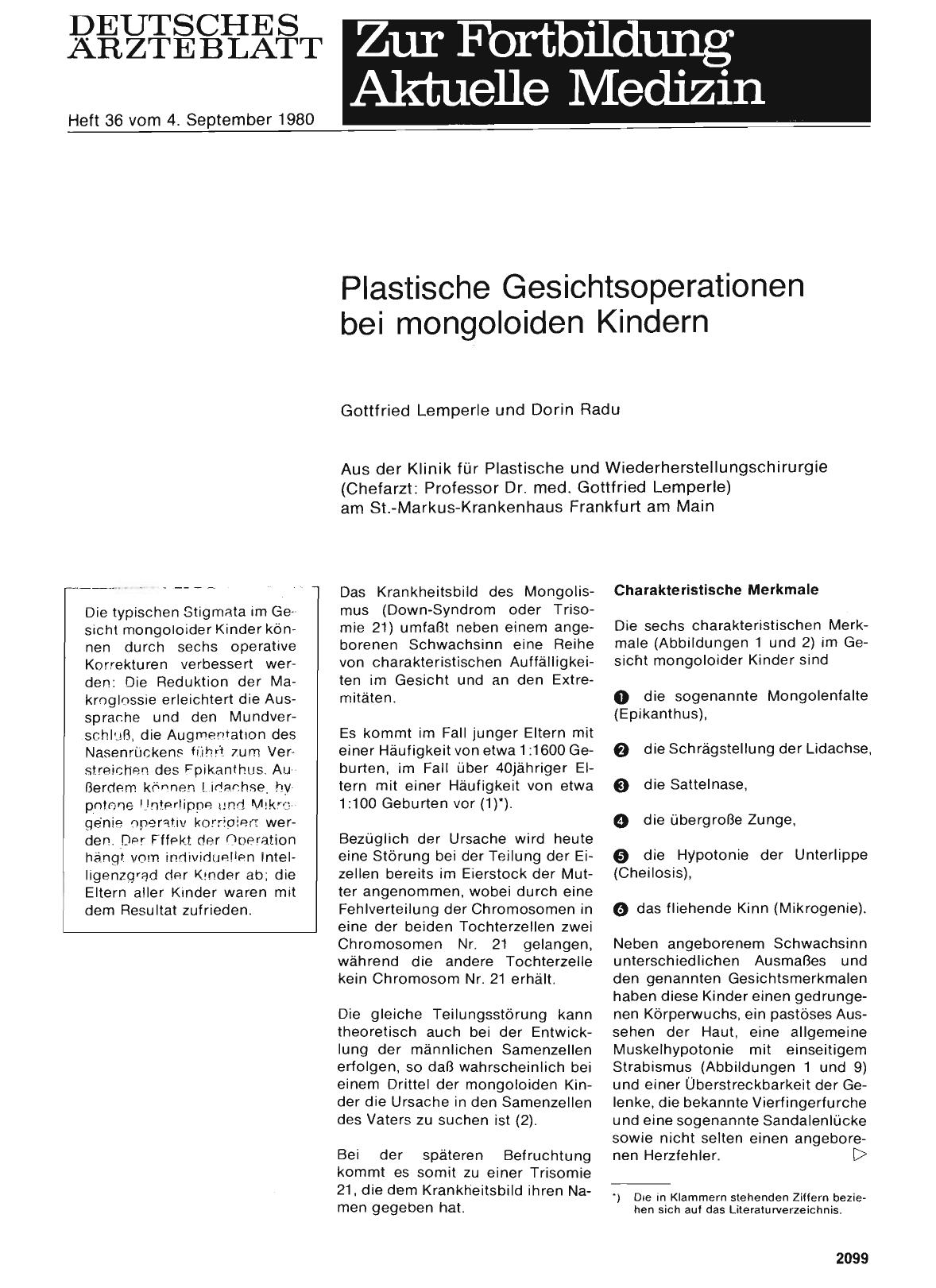 Vorschauseite 1: Plastische Gesichtsoperationen bei mongoloiden Kindern