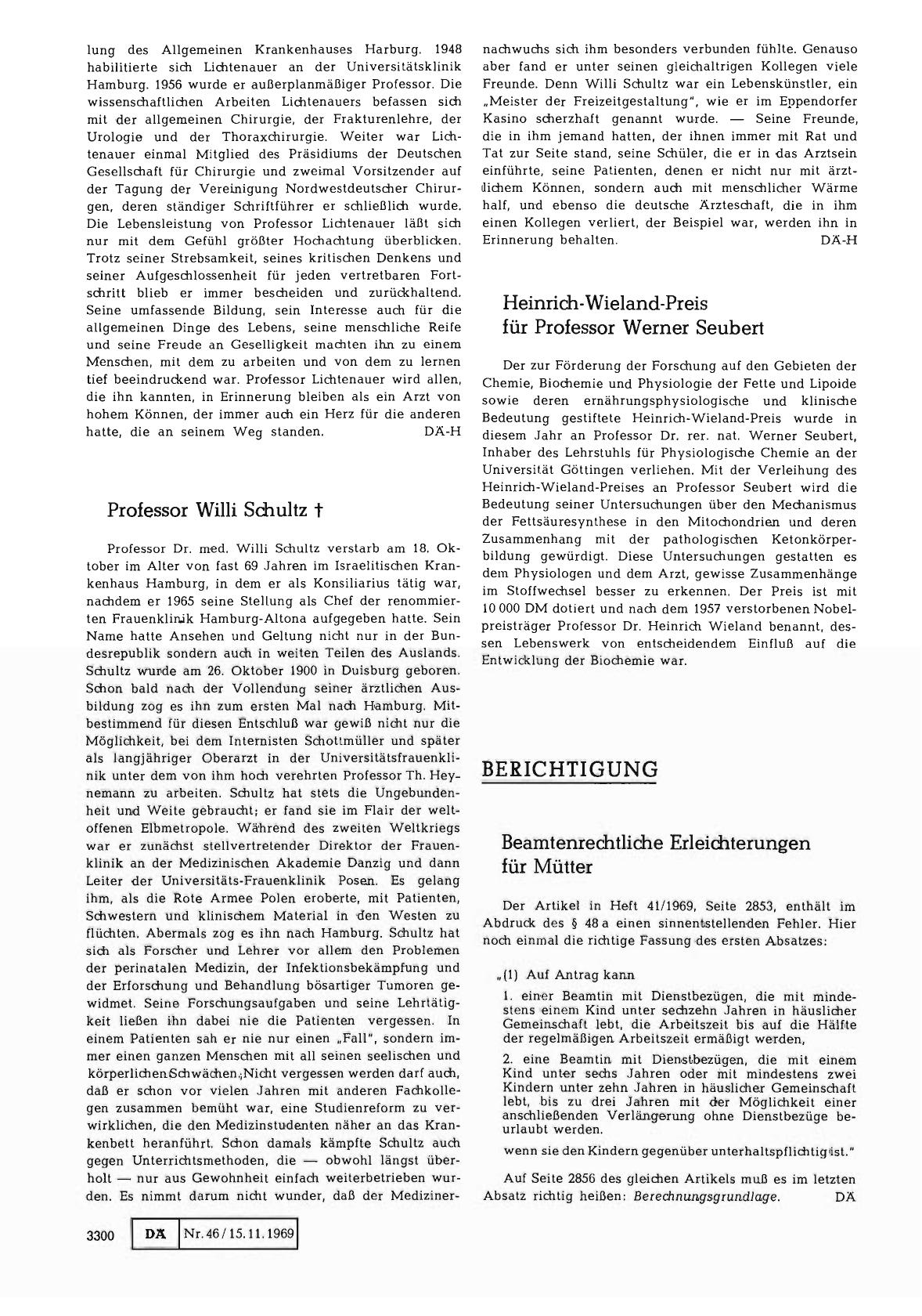 Vorschauseite 1: Professor Willi Schultz †