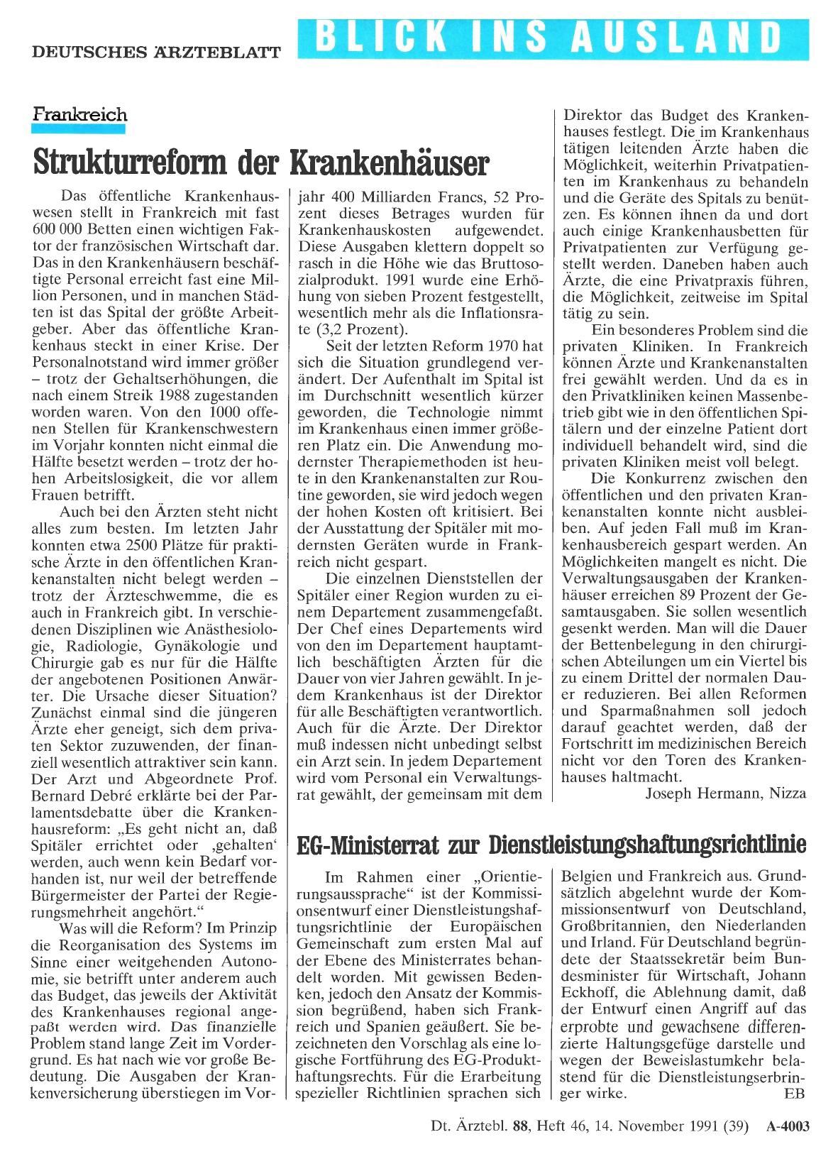 Vorschauseite 1: EG-Ministerrat zur Dienstleistungshaftungsrichtlinie