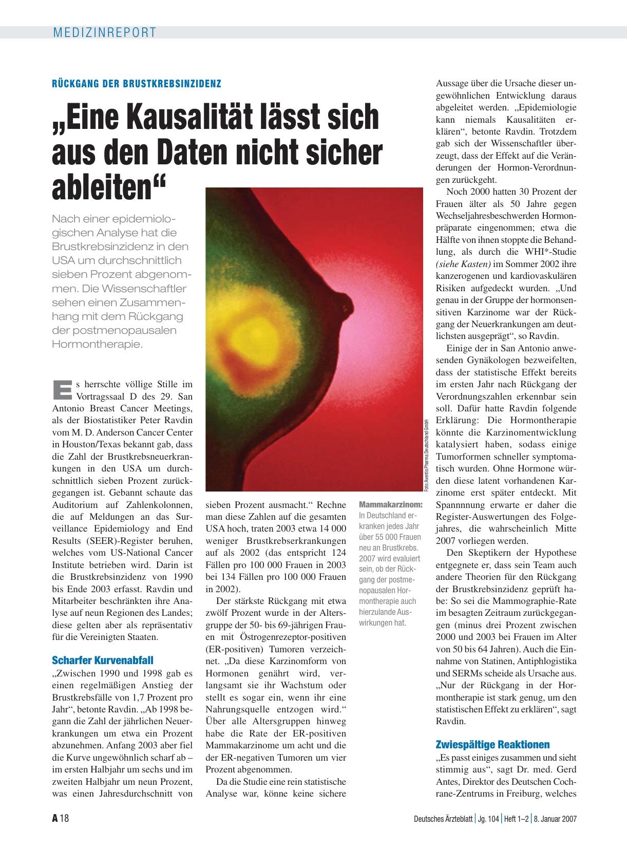 Vorschauseite 1: Rückgang der Brustkrebsinzidenz: „Eine Kausalität lässt sich aus den Daten nicht sicher ableiten“