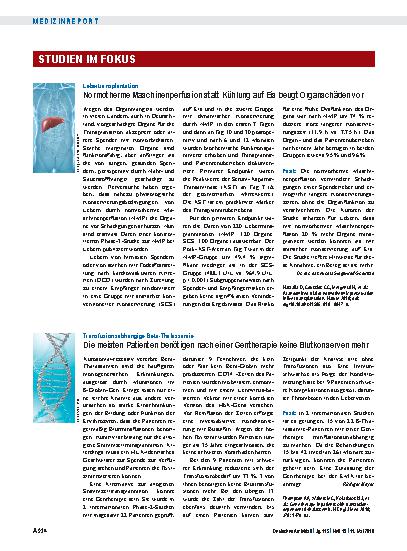 Vorschauseite 1: Lebertransplantation: Normotherme Maschinenperfusion statt Kühlung auf Eis beugt Organschäden vor