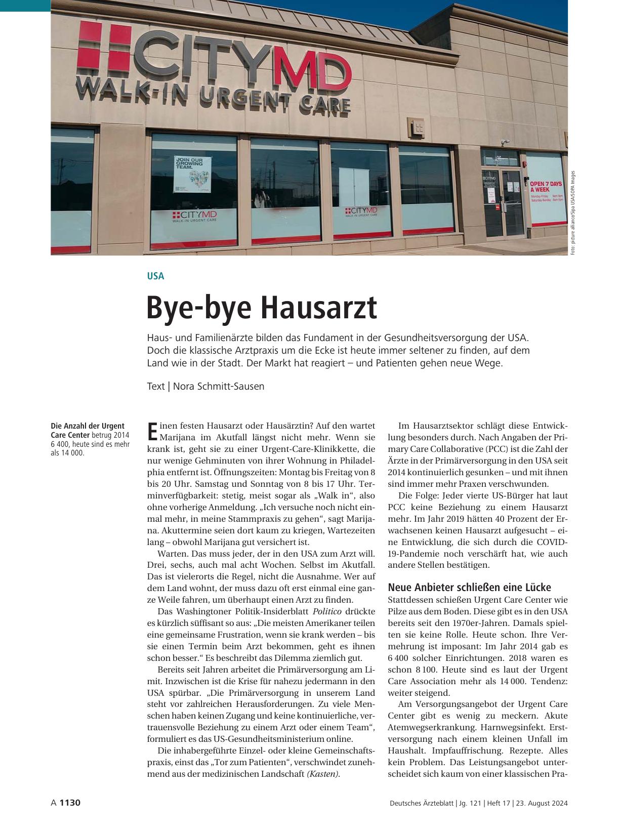 Vorschauseite 1: USA: Bye-bye Hausarzt