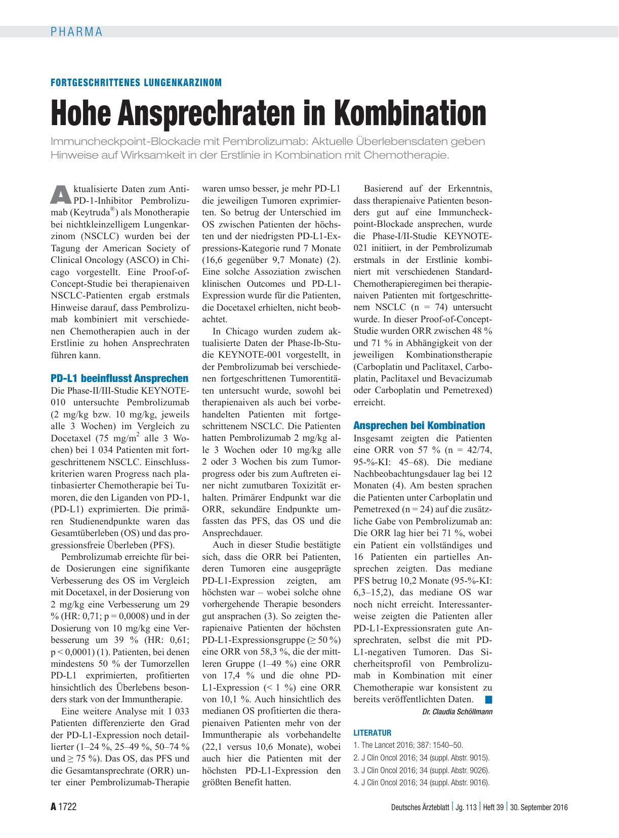 Vorschauseite 1: Fortgeschrittenes Lungenkarzinom: Hohe Ansprechraten in Kombination