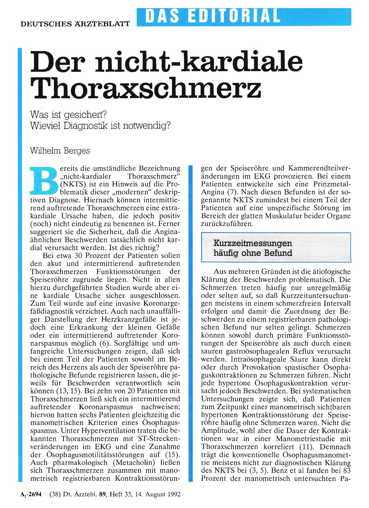 Vorschauseite 1: Der nicht-kardiale Thoraxschmerz