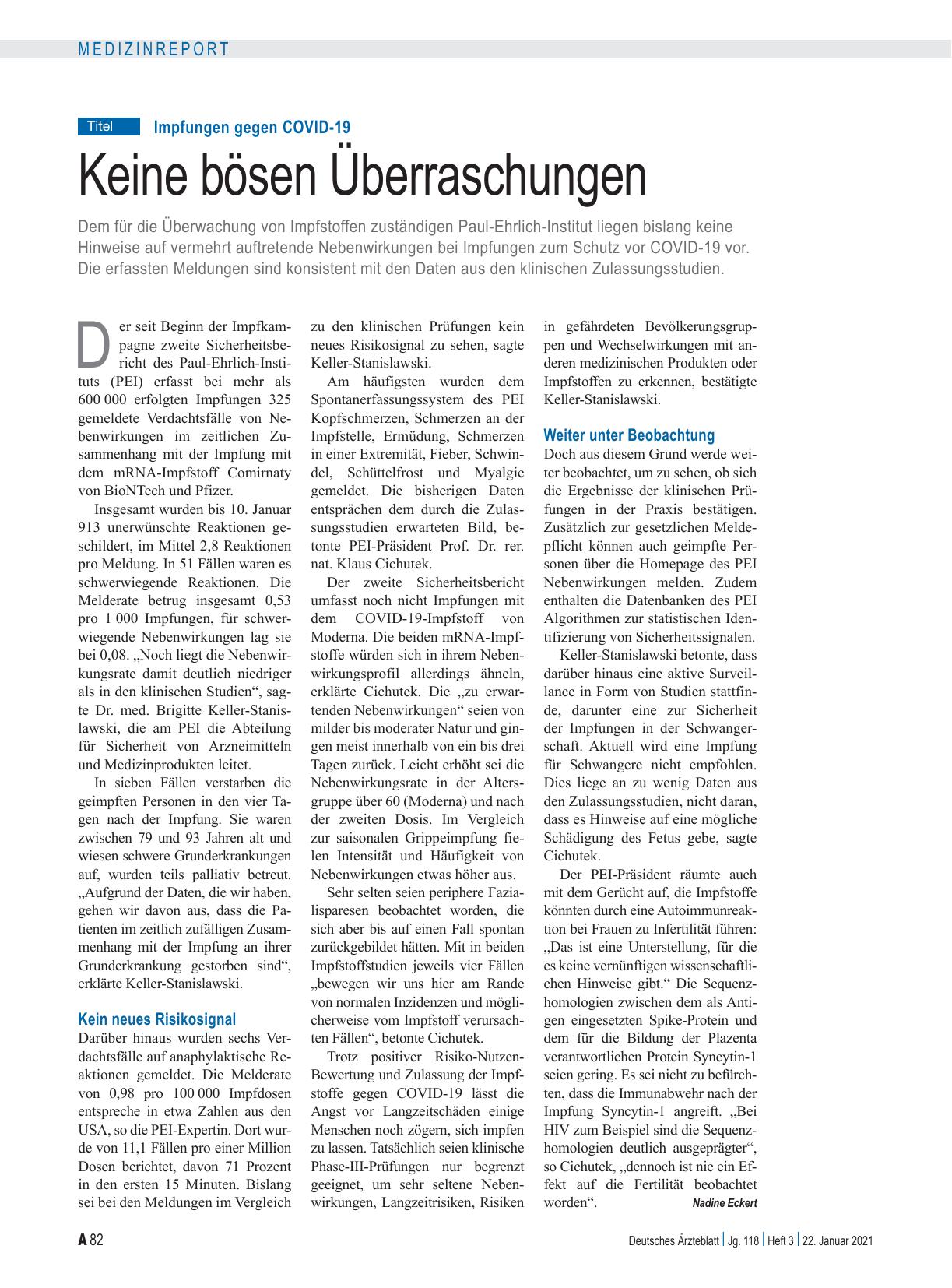 Vorschauseite 1: Impfungen gegen COVID-19: Keine bösen Überraschungen