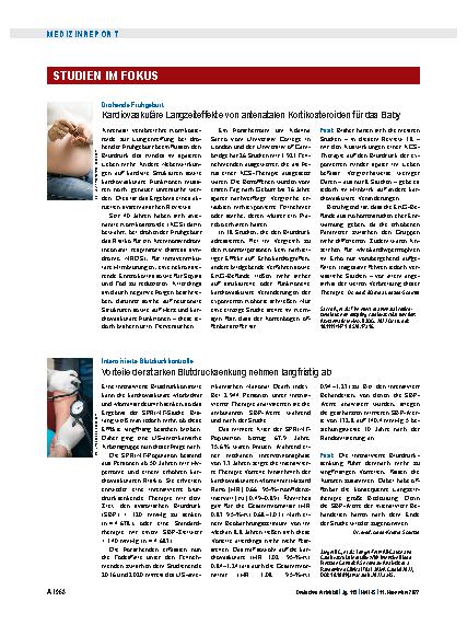 Vorschauseite 1: Intensivierte Blutdruckkontrolle: Vorteile der starken Blutdrucksenkung nehmen langfristig ab