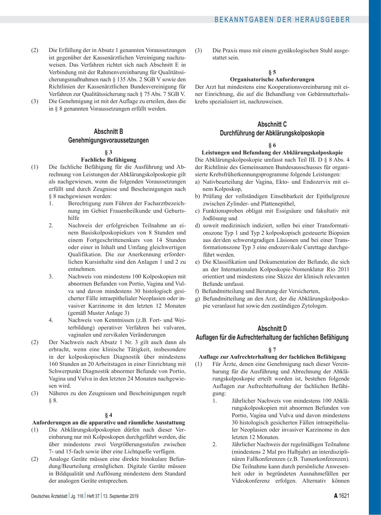 Vorschauseite 2: Vereinbarung von Qualitätssicherungsmaßnahmen nach § 135 Abs. 2 SGB V zur Abklärungskolposkopie (Qualitätssicherungsvereinbarung Abklärungskolposkopie): Abschnitt A, Abschnitt B,…