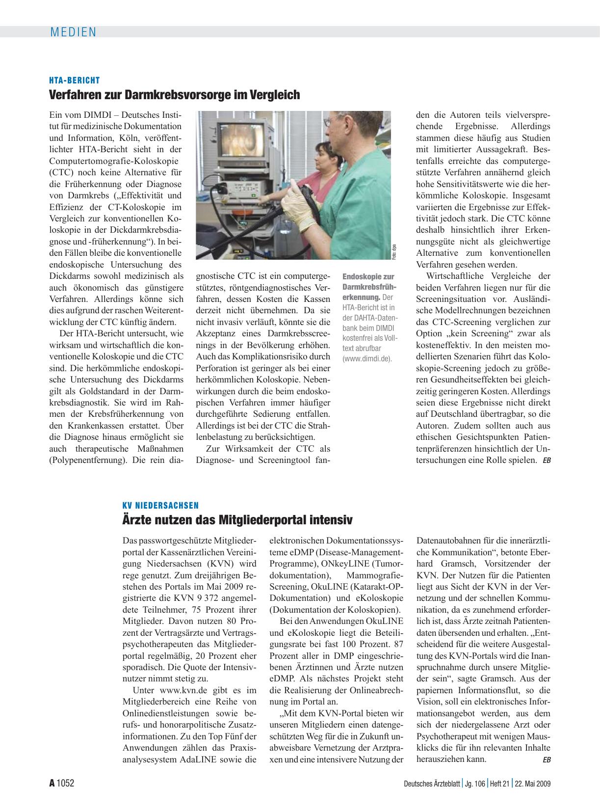 Vorschauseite 1: HTA-Bericht: Verfahren zur Darmkrebsvorsorge im Vergleich
