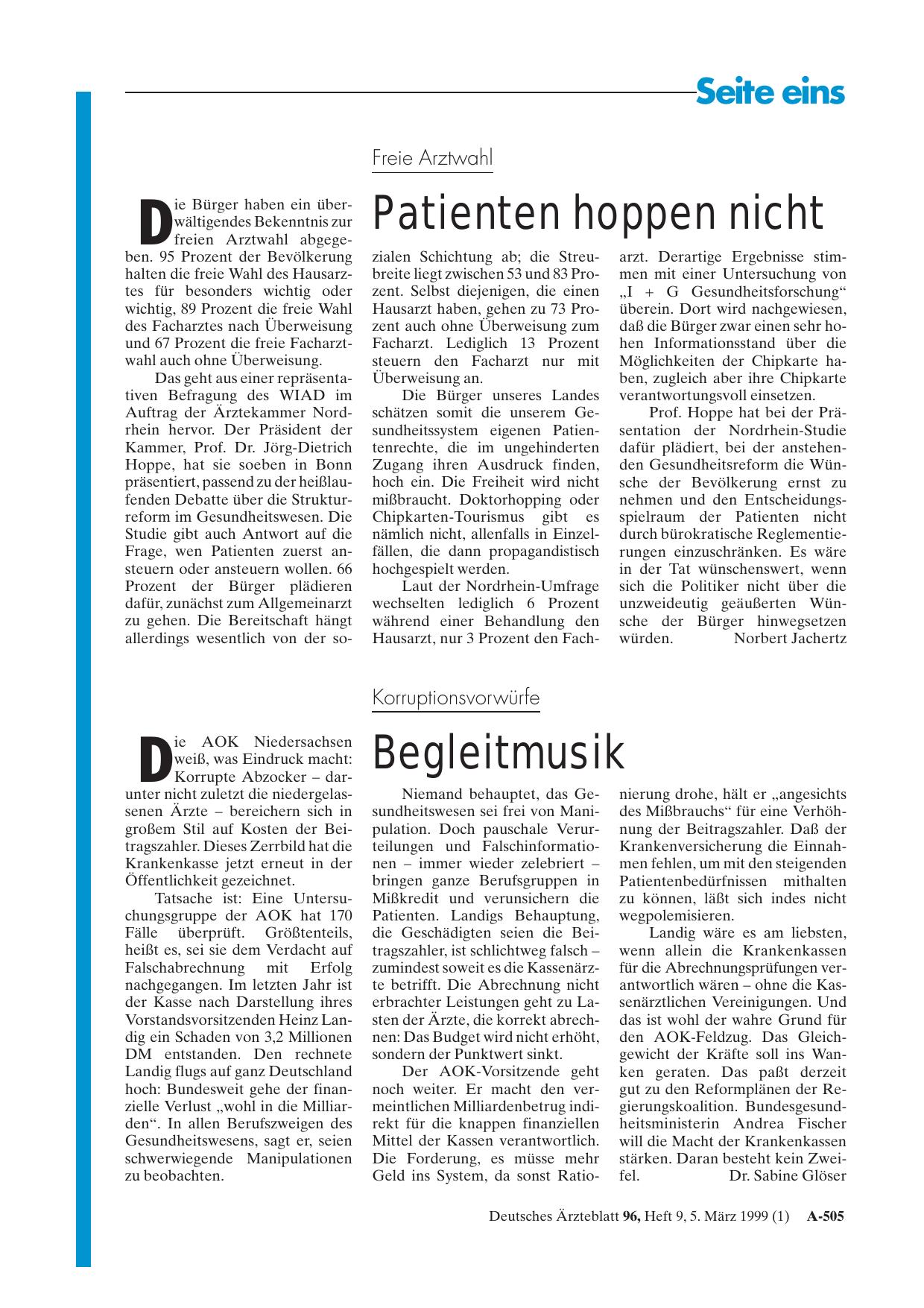 Vorschauseite 1: Freie Arztwahl: Patienten hoppen nicht