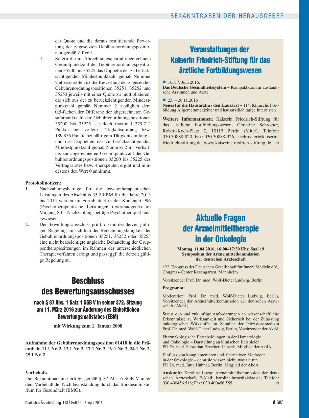 Vorschauseite 1: Veranstaltungen der Kaiserin Friedrich-Stiftung für das ärztliche Fortbildungswesen