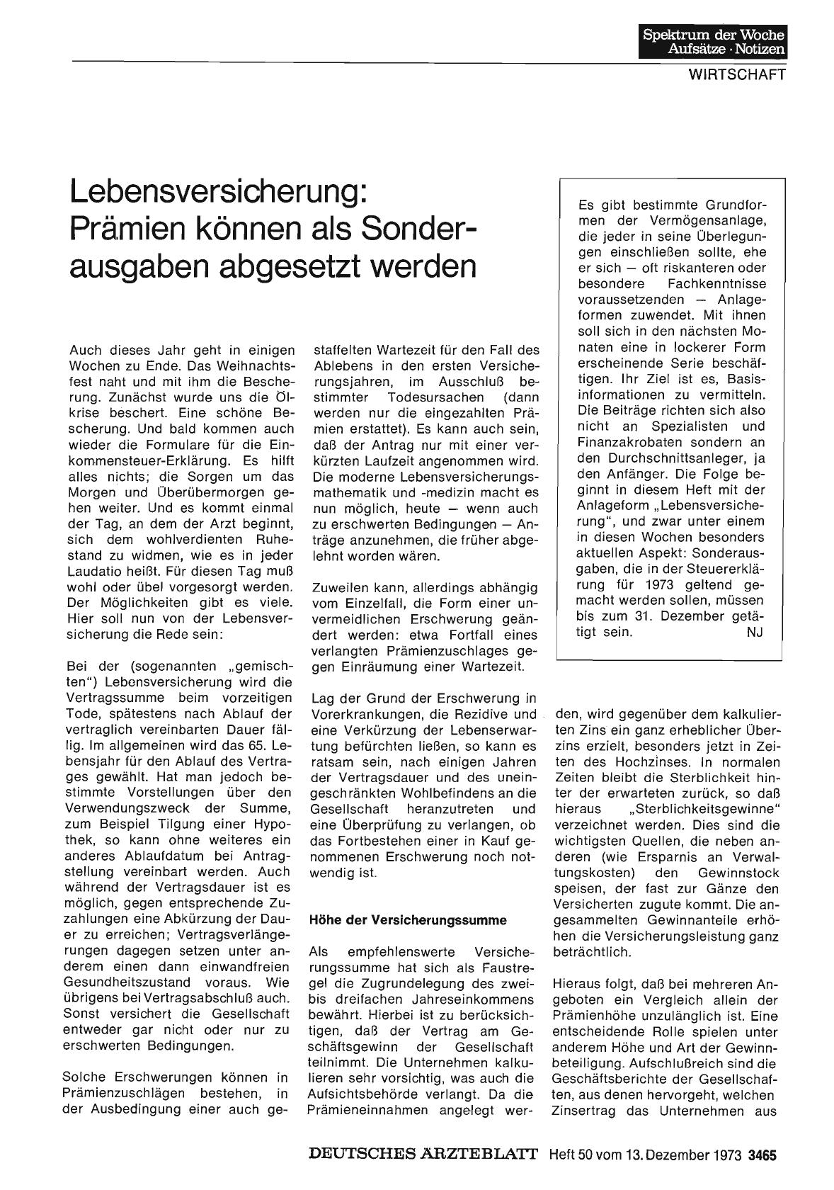 Vorschauseite 1: Lebensversicherung: Prämien können als Sonderausgaben abgesetzt werden