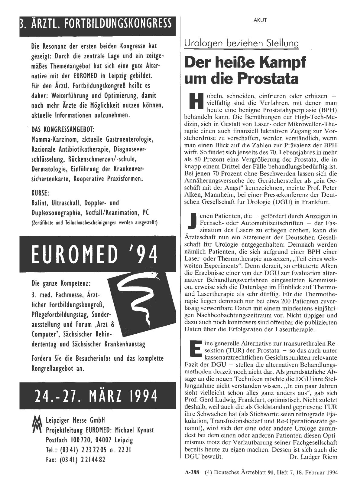 Vorschauseite 1: Urologen beziehen Stellung: Der heiße Kampf um die Prostata