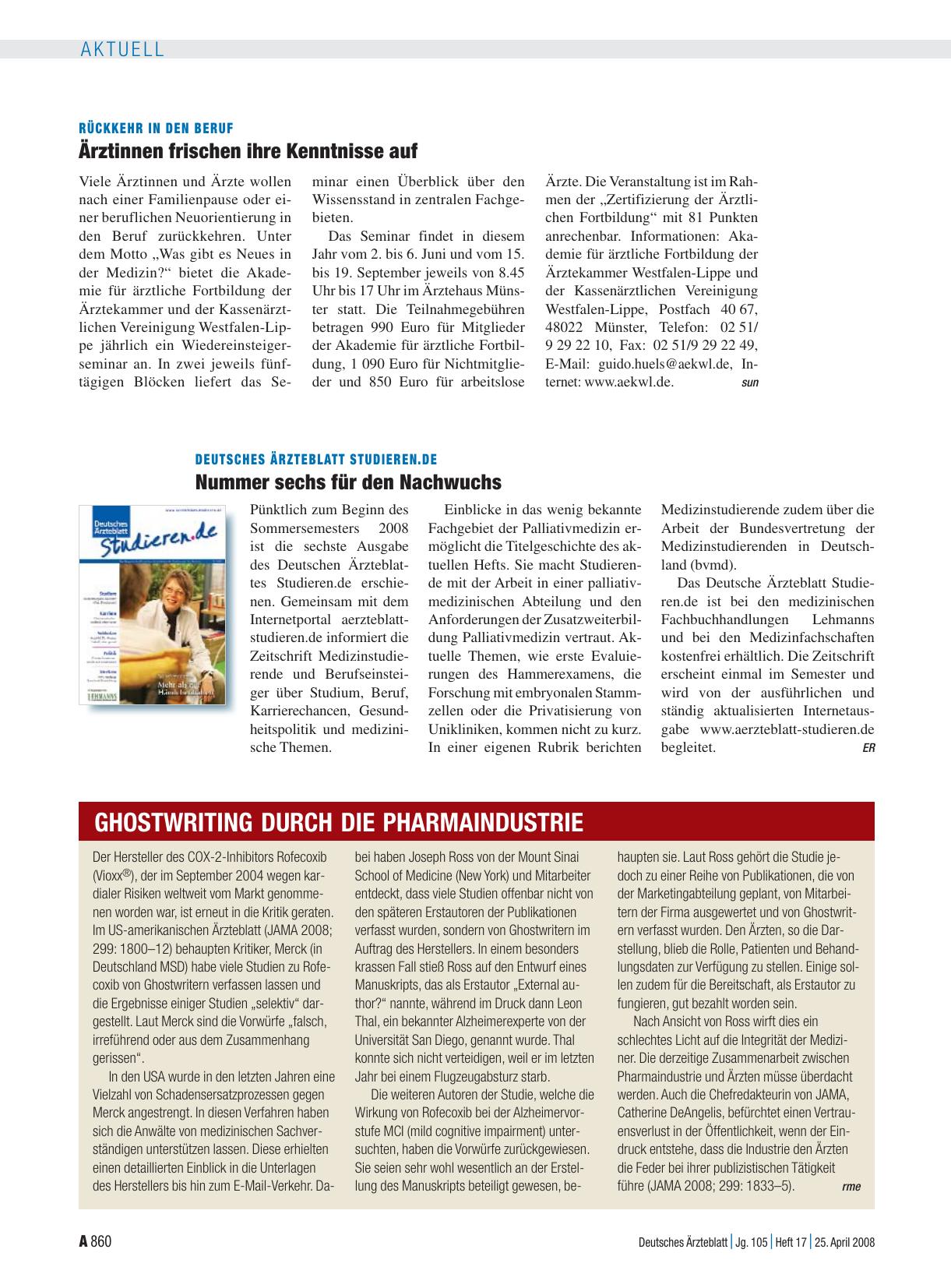 Vorschauseite 1: Deutsches Ärzteblatt Studieren. de: Nummer sechs für den Nachwuchs