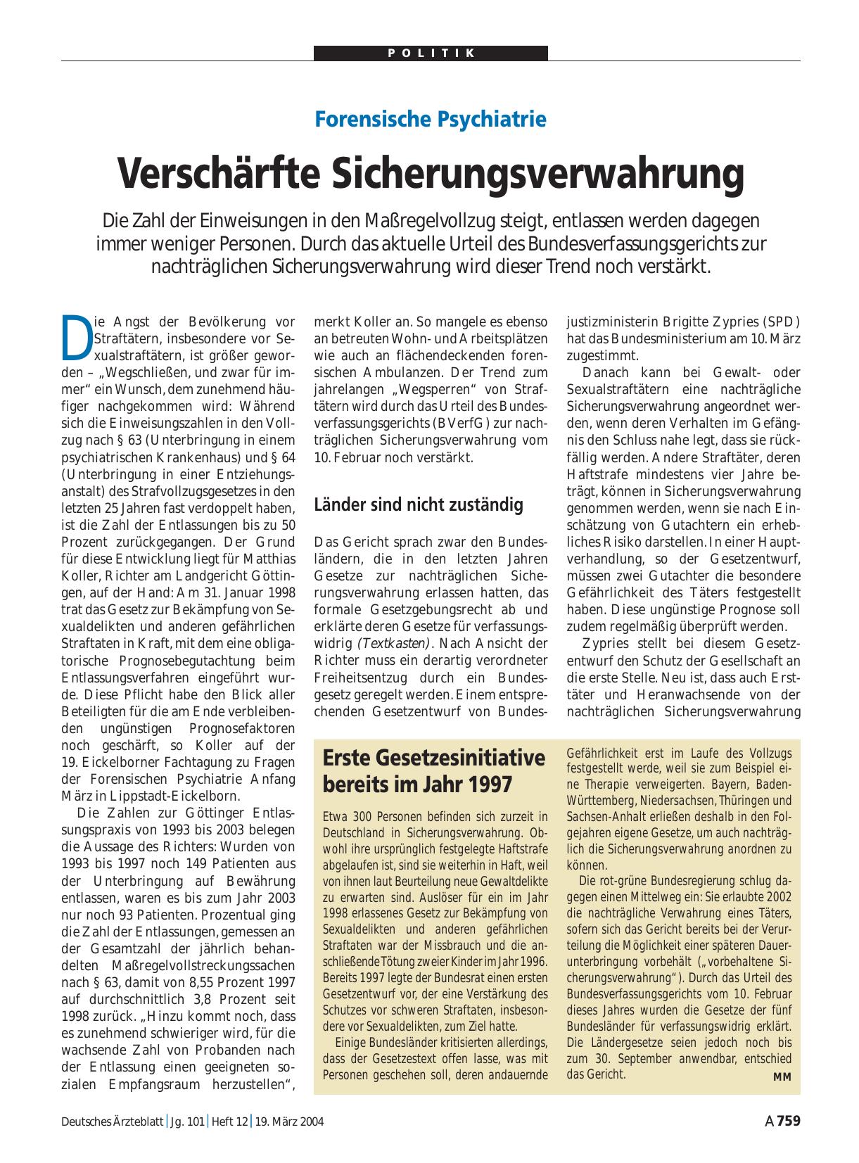 Vorschauseite 1: Erste Gesetzesinitiative bereits im Jahr 1997