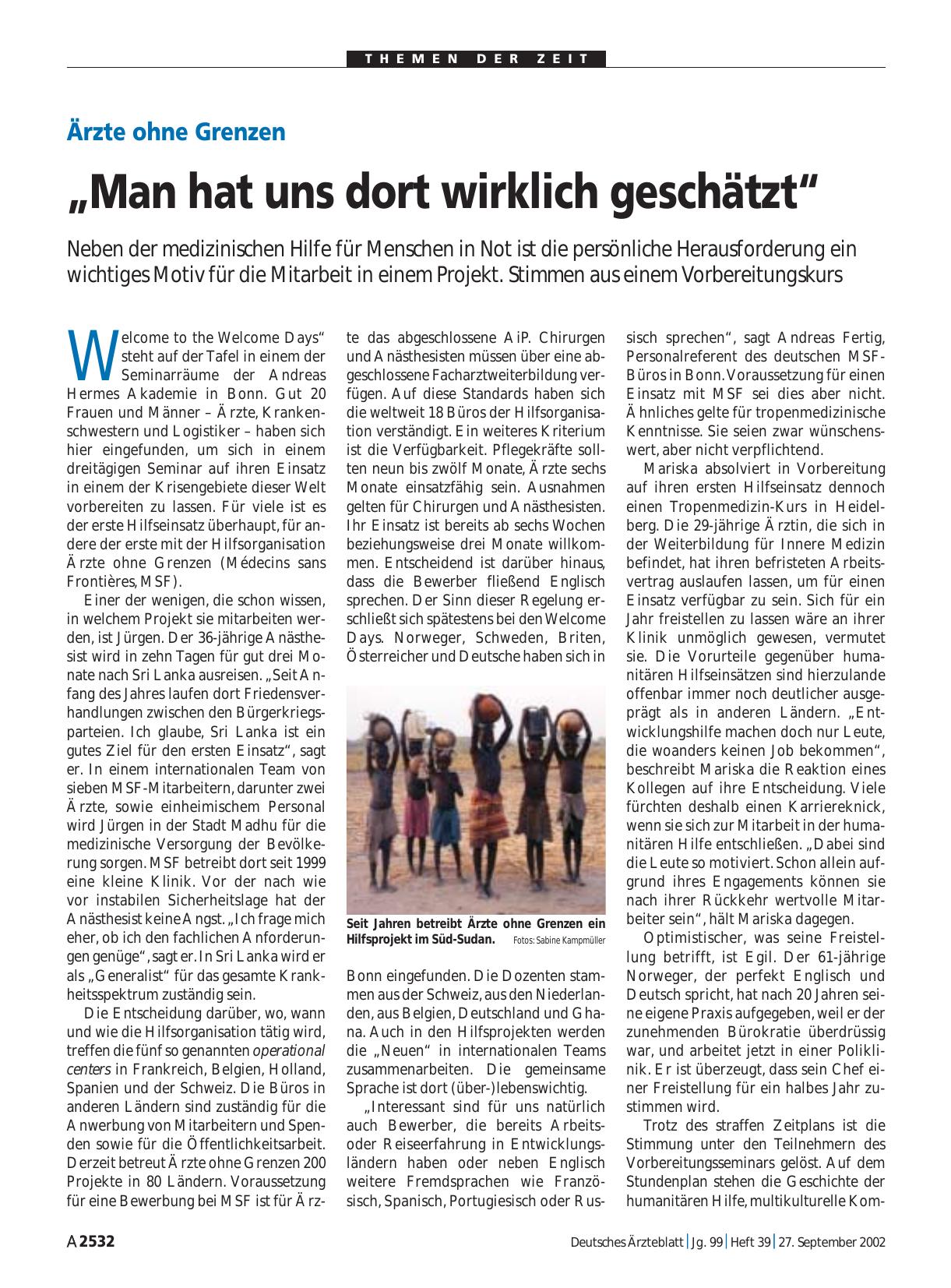 Vorschauseite 1: Ärzte ohne Grenzen: „Man hat uns dort wirklich geschätzt“