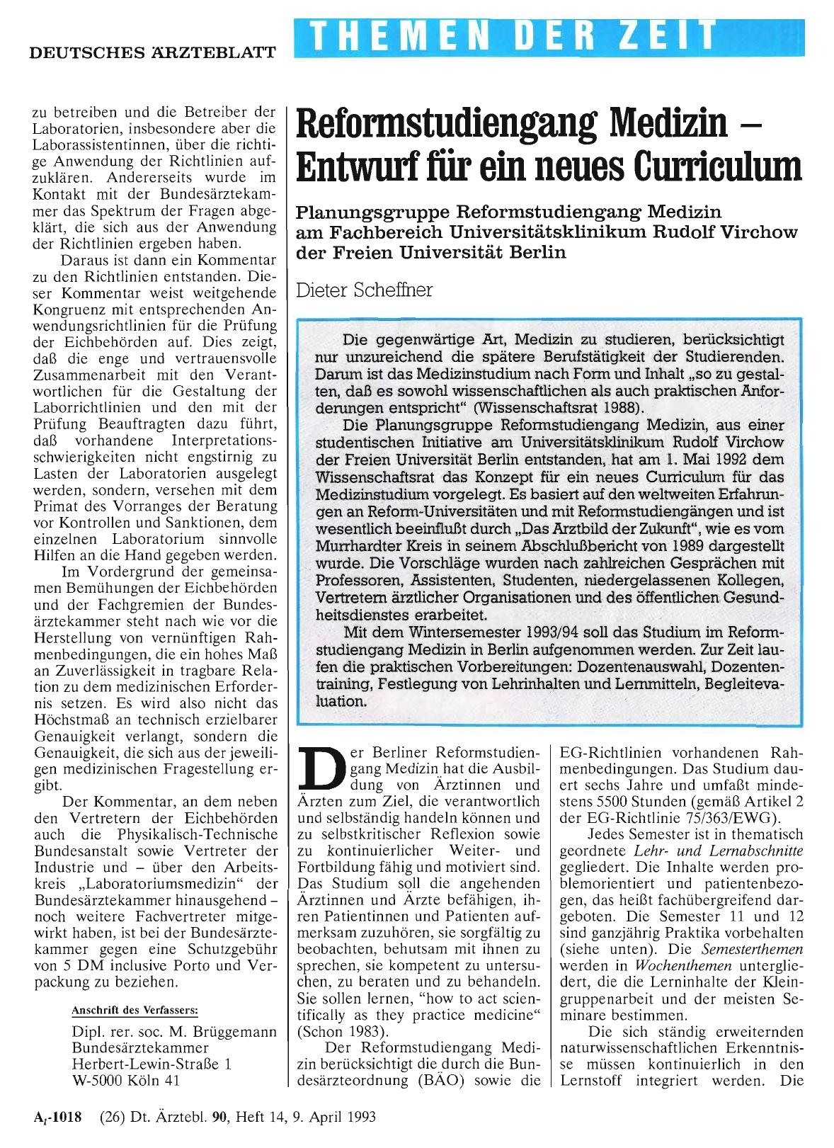 Vorschauseite 1: Reformstudiengang Medizin – Entwurf für ein neues Curriculum