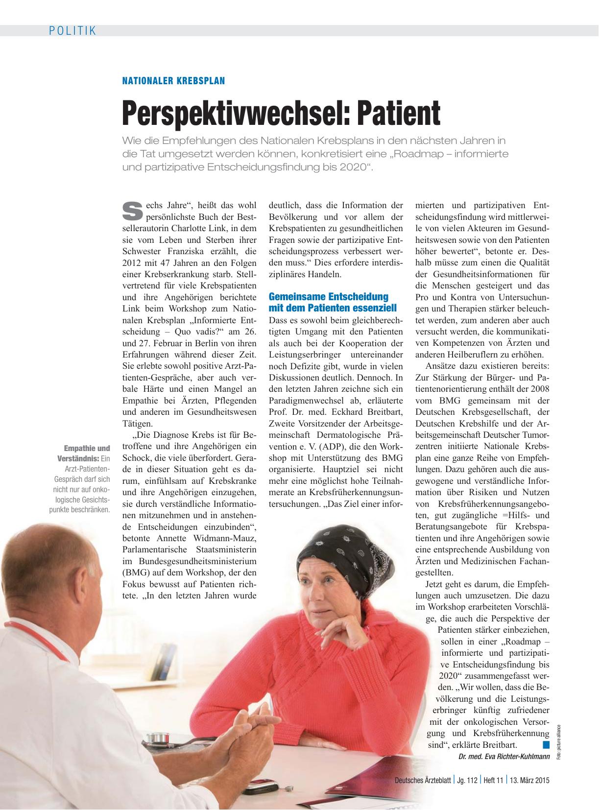 Vorschauseite 1: Nationaler Krebsplan – Perspektivwechsel: Patient