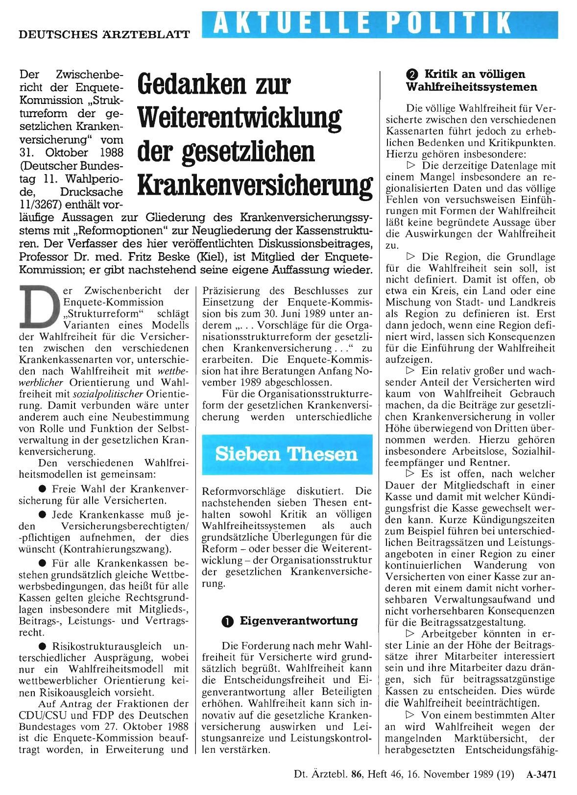 Vorschauseite 1: Gedanken zur Weiterentwicklung der gesetzlichen Krankenversicherung