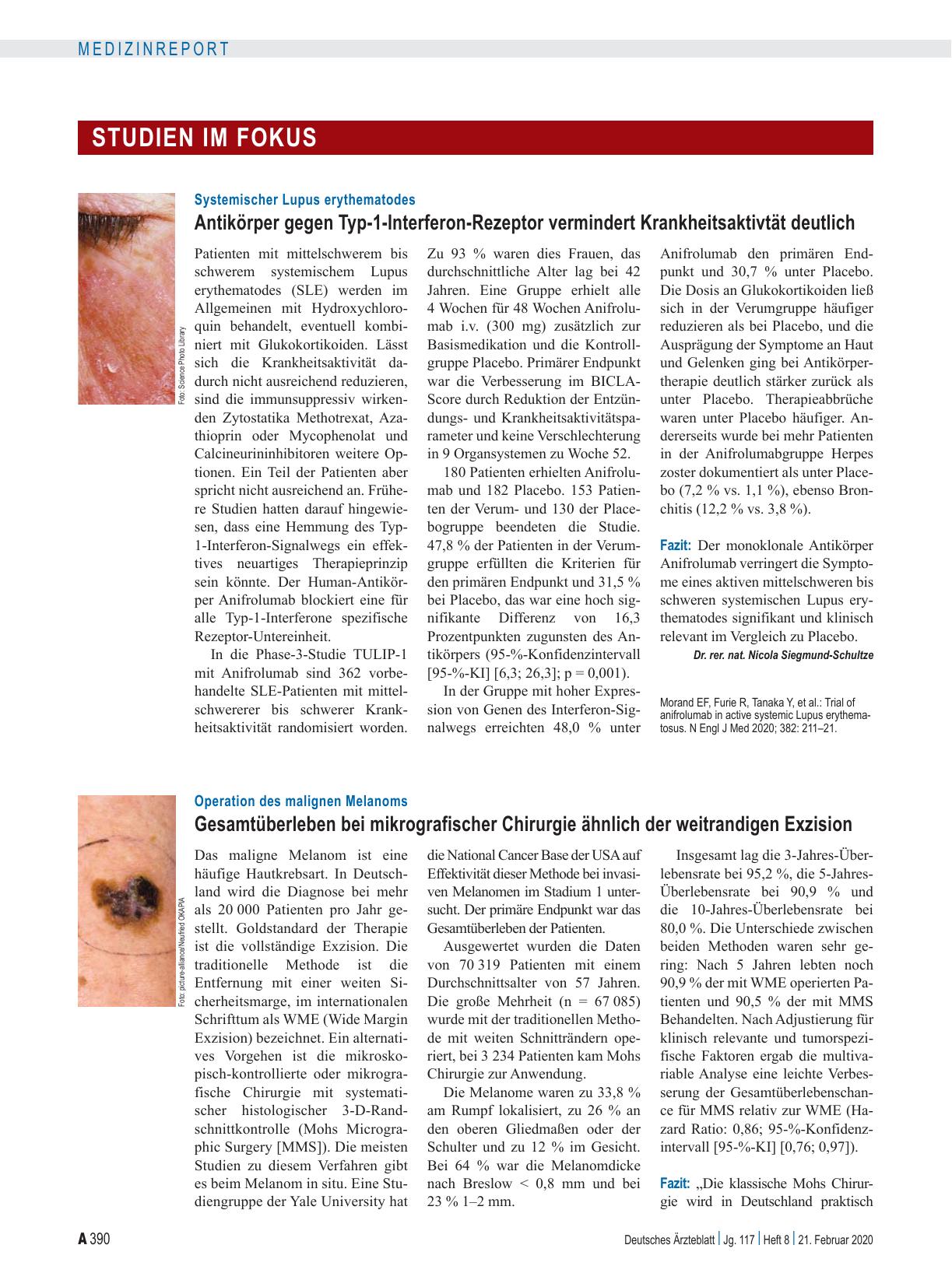 Vorschauseite 1: Systemischer Lupus erythematodes: Antikörper gegen Typ-1-Interferon-Rezeptor vermindert Krankheitsaktivtät deutlich