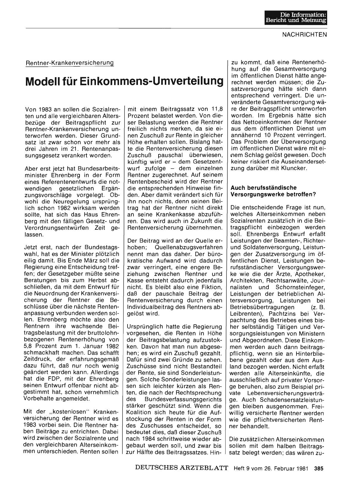 Vorschauseite 1: Rentner-Krankenversicherung: Modell für Einkommens-Umverteilung