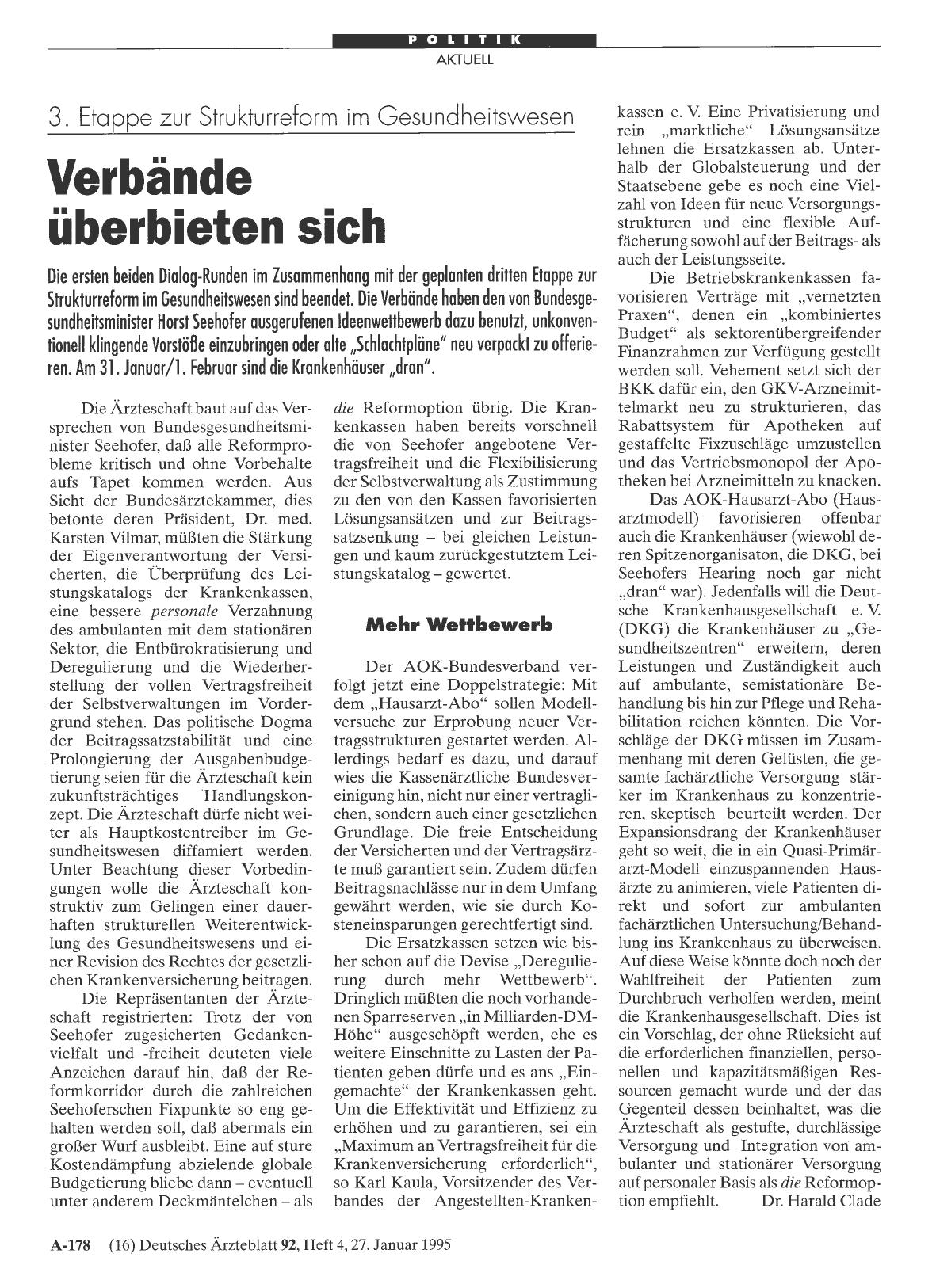 Vorschauseite 1: 3. Etappe zur Strukturreform im Gesundheitswesen: Verbände überbieten sich