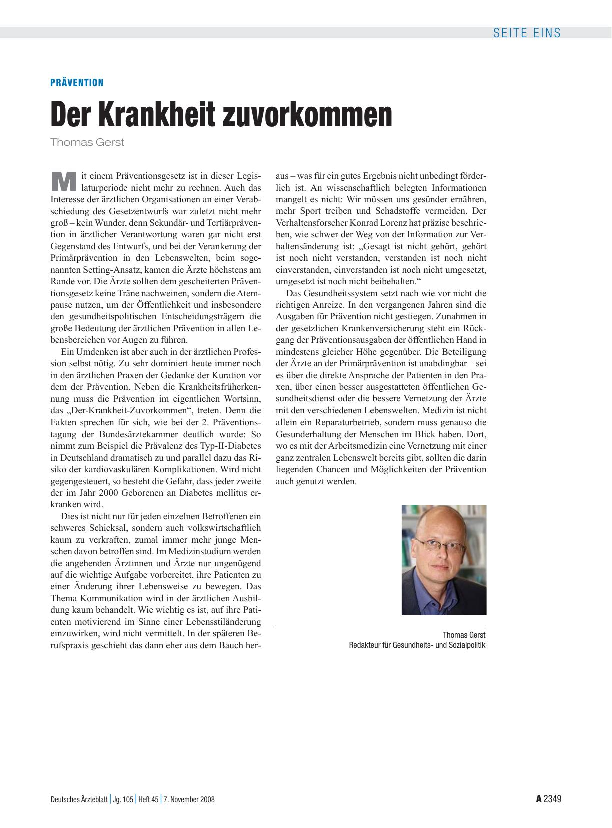 Vorschauseite 1: Prävention: Der Krankheit zuvorkommen