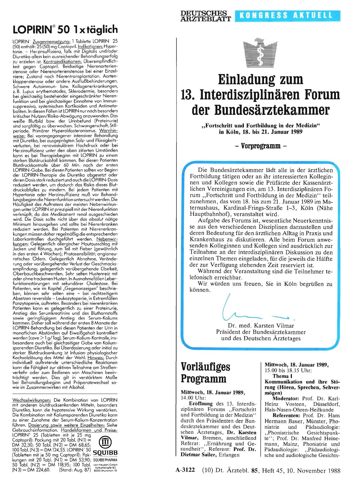 Vorschauseite 1: Einladung zum 13. Interdisziplinären Forum der Bundesärztekammer „Fortschritt und Fortbildung in der Medizin“