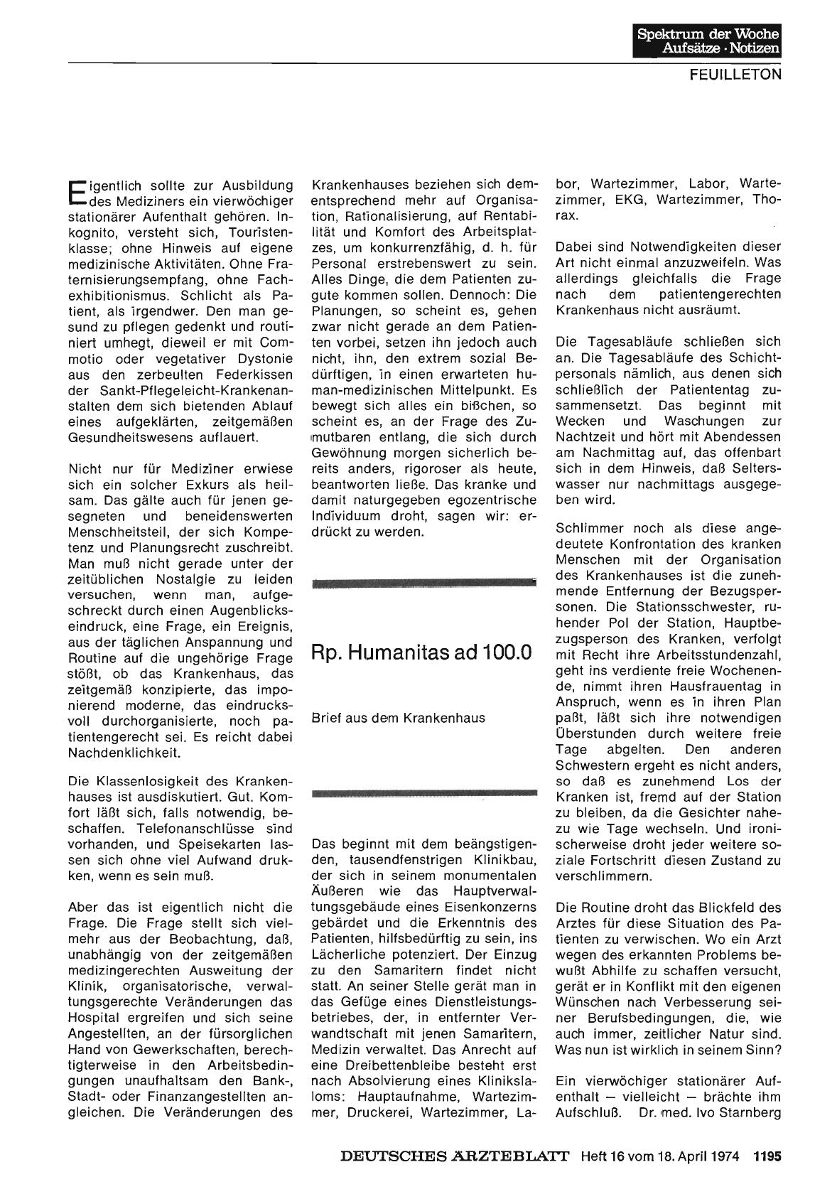 Vorschauseite 1: Rp. Humanitas ad 100. 0 — Brief aus dem Krankenhaus