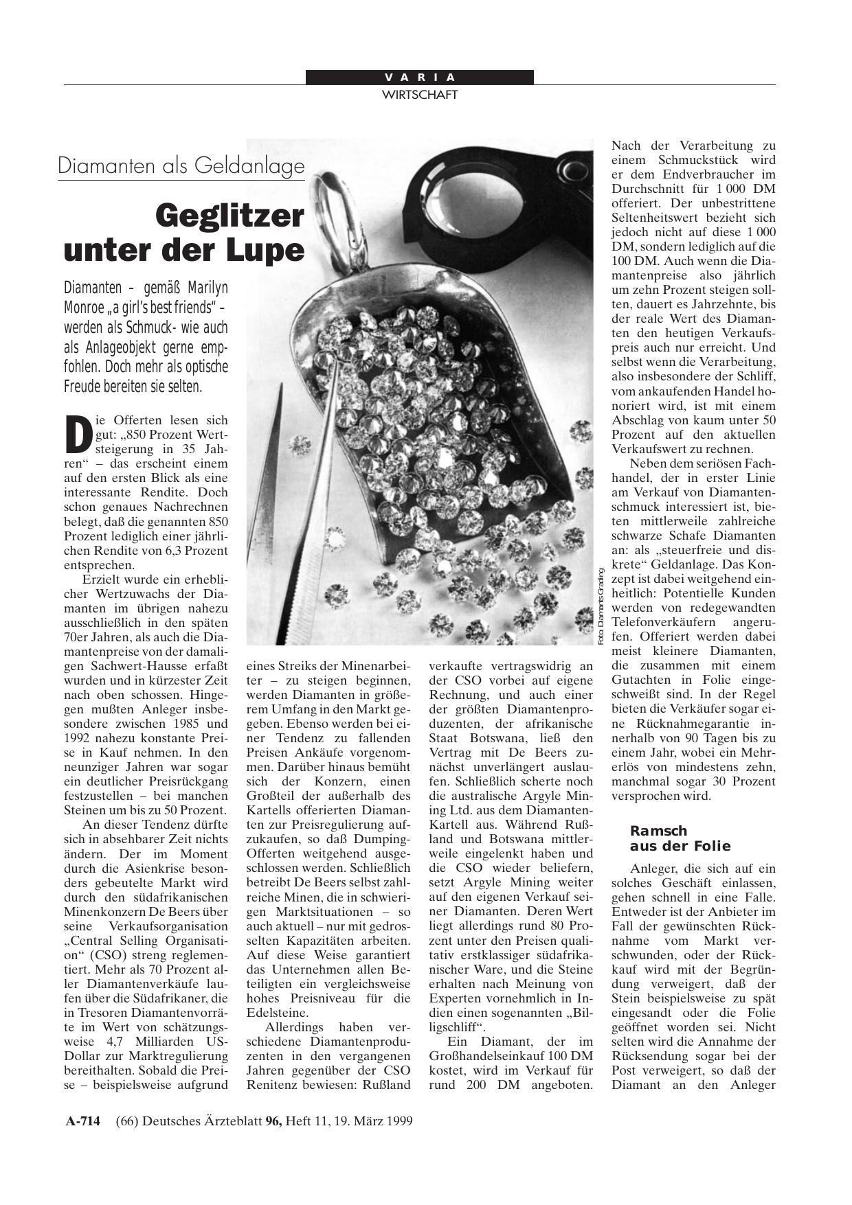Vorschauseite 1: Diamanten als Geldanlage: Geglitzer unter der Lupe