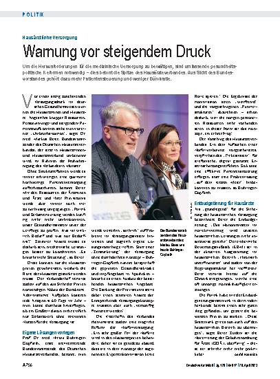 Vorschauseite 1: Hausärztliche Versorgung: Warnung vor steigendem Druck