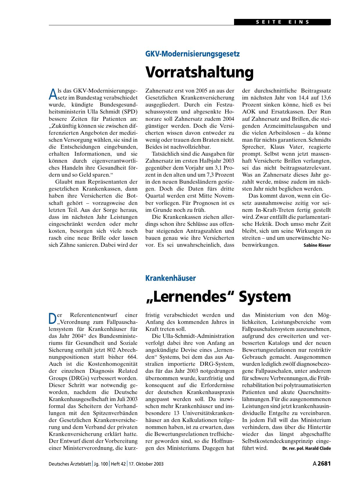 Vorschauseite 1: GKV-Modernisierungsgesetz: Vorratshaltung