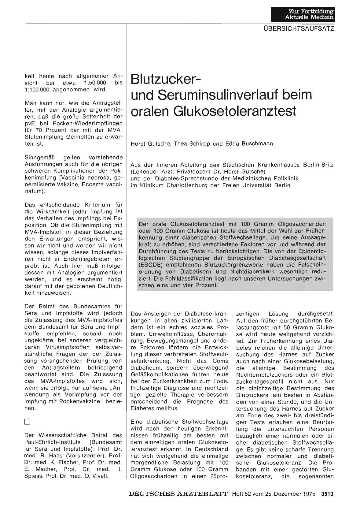 Vorschauseite 1: Blutzuckerund Seruminsulinverlauf beim oralen Glukosetoleranztest