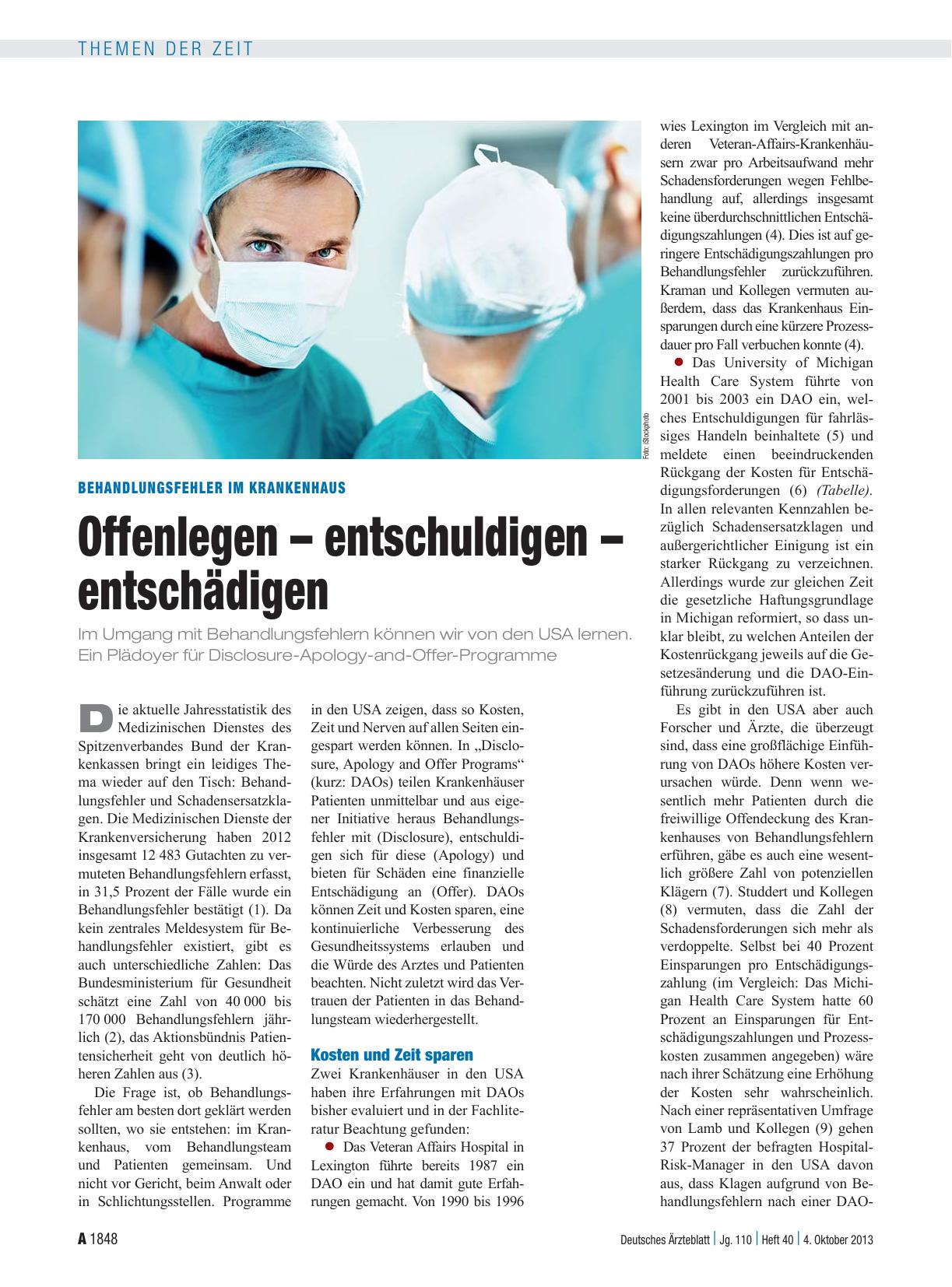 Vorschauseite 1: Behandlungsfehler im Krankenhaus: Offenlegen – entschuldigen – entschädigen