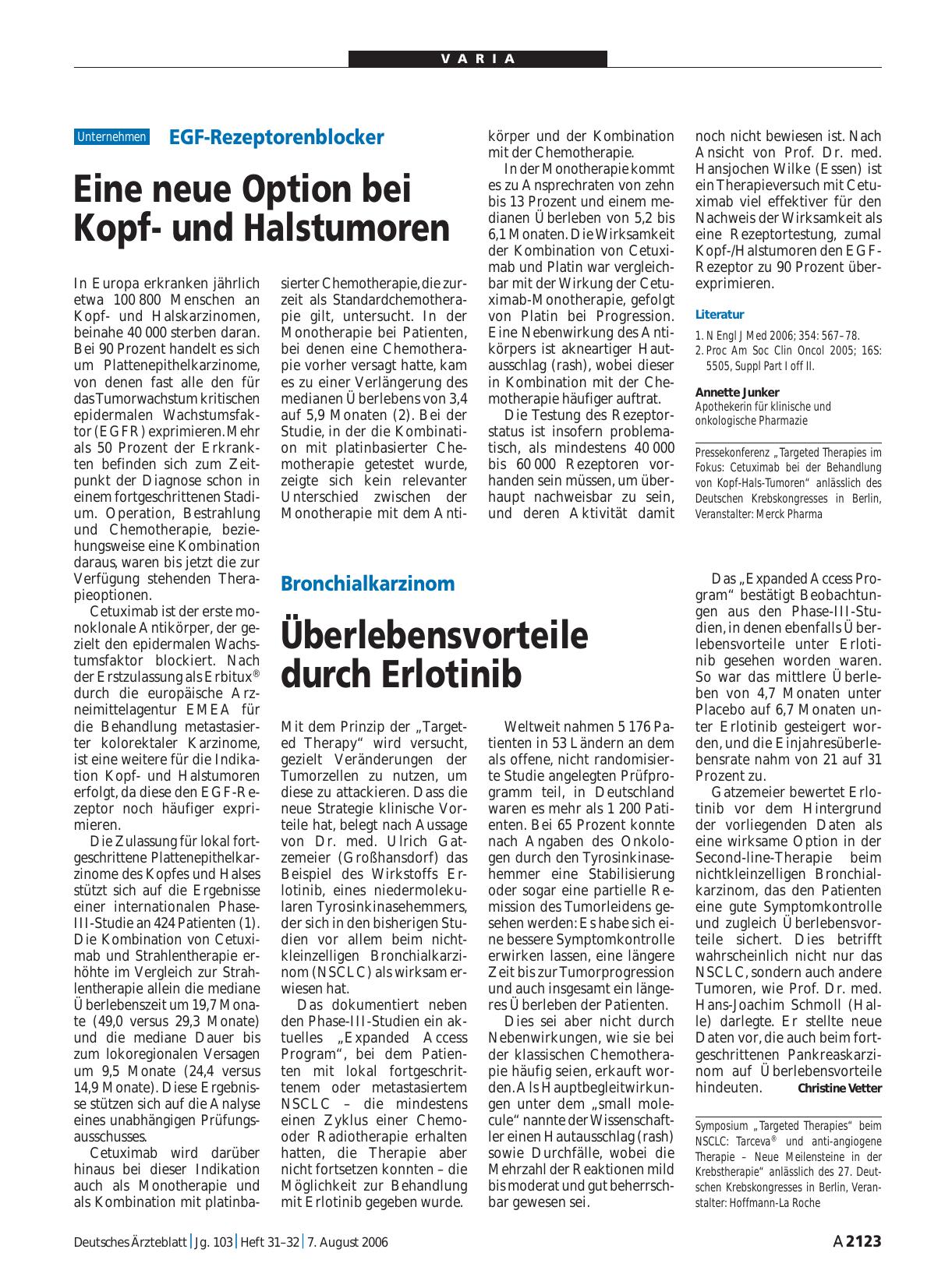 Vorschauseite 1: Bronchialkarzinom: Überlebensvorteile durch Erlotinib