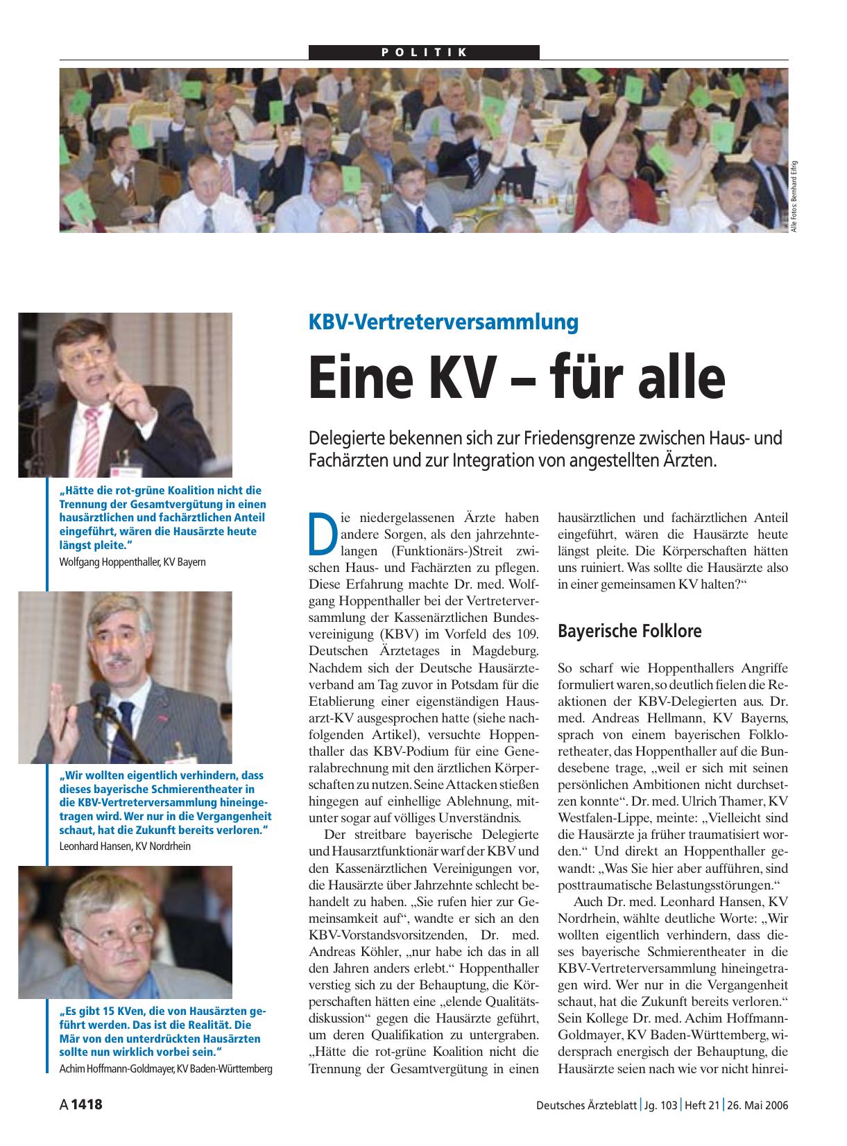 Vorschauseite 1: KBV-Vertreterversammlung: Eine KV – für alle