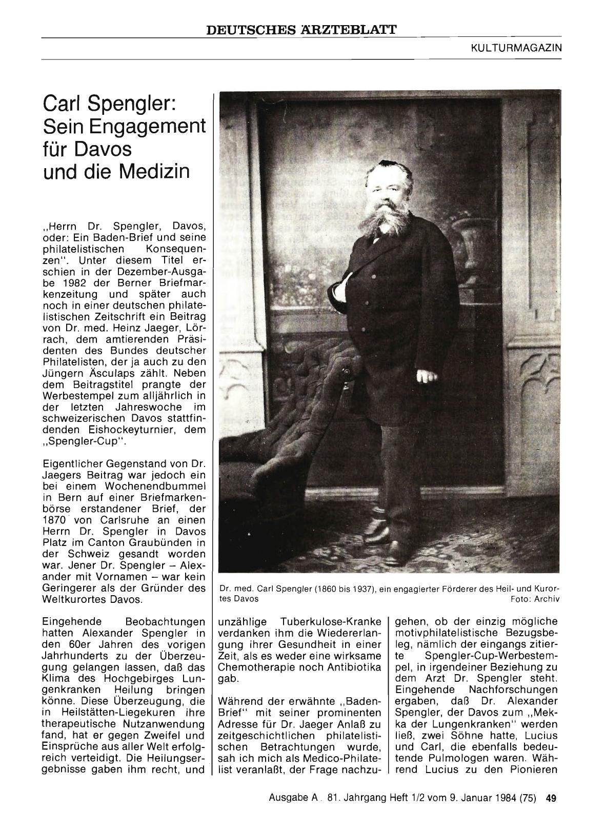 Vorschauseite 1: Carl Spengler: Sein Engagement für Davos und die Medizin