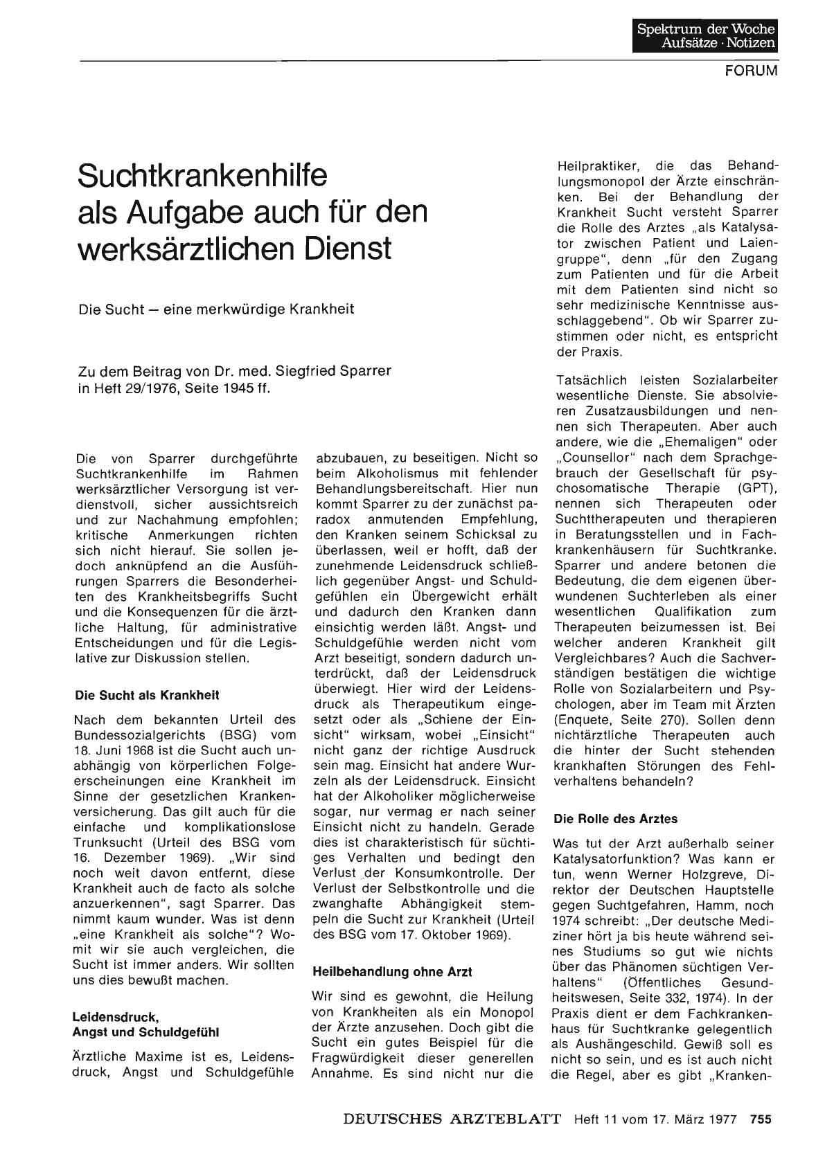 Vorschauseite 1: Suchtkrankenhilfe als Aufgabe auch für den werksärztlichen Dienst