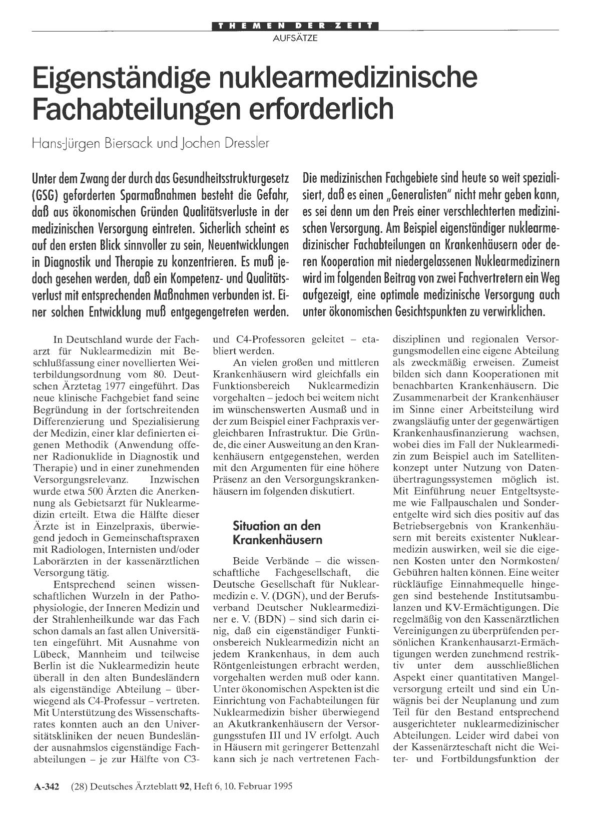 Vorschauseite 1: Eigenständige nuklearmedizinische Fachabteilungen erforderlich