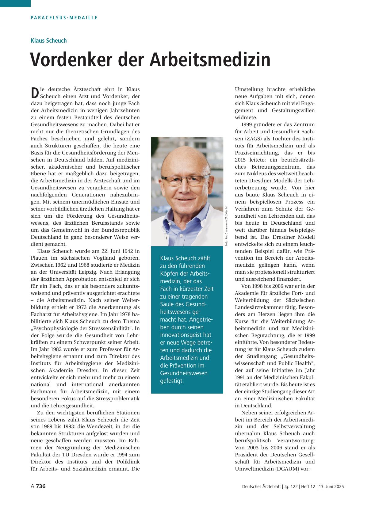 Vorschauseite 1: Klaus Scheuch: Vordenker der Arbeitsmedizin