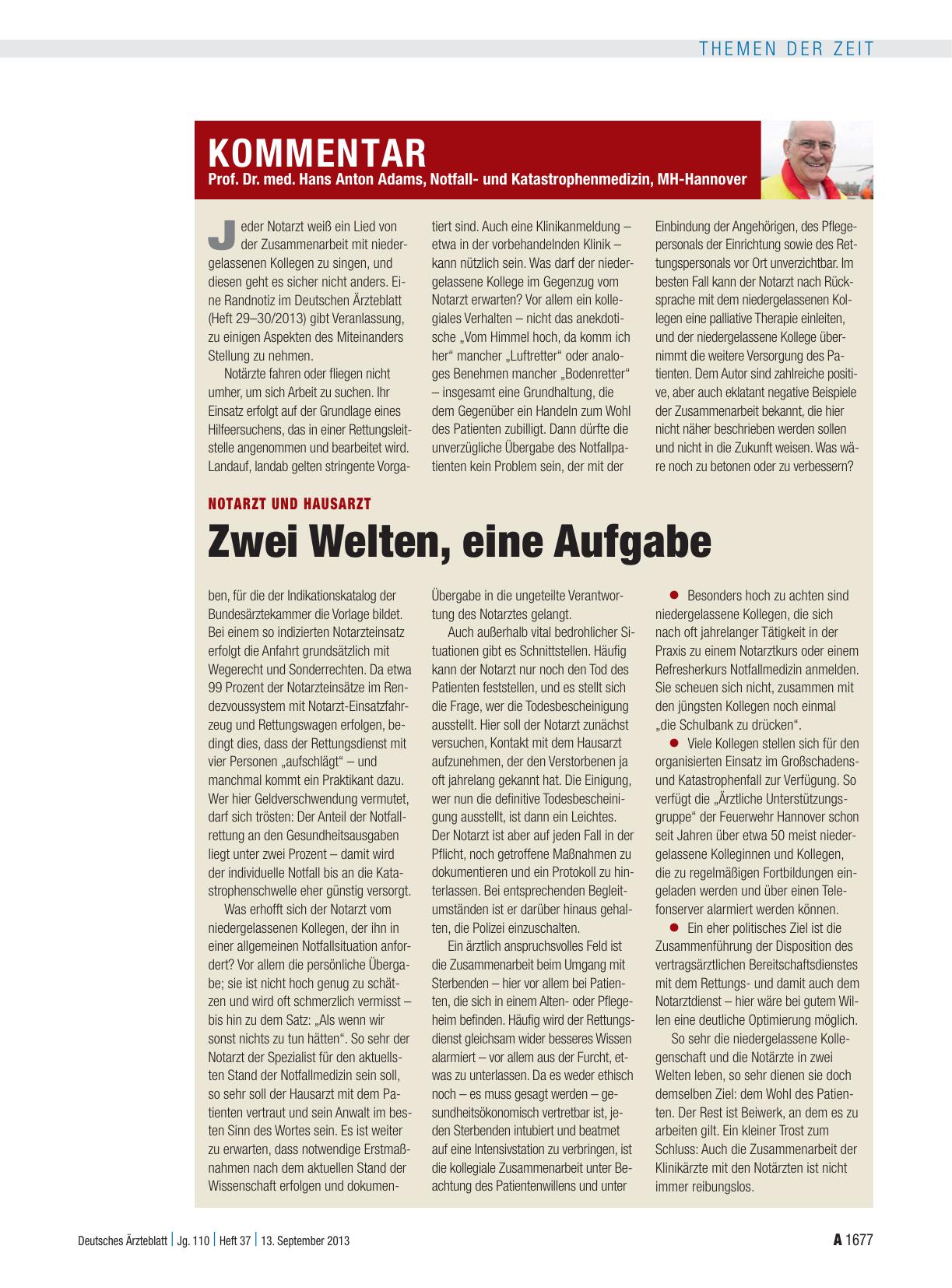 Vorschauseite 1: Notarzt und Hausarzt: Zwei Welten, eine Aufgabe