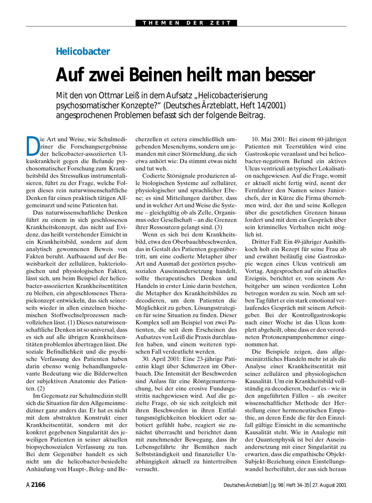 Vorschauseite 1: Helicobacter: Auf zwei Beinen heilt man besser