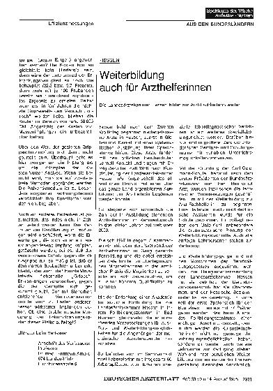 Vorschauseite 1: Hessen: Weiterbildung auch für Arzthelferinnen