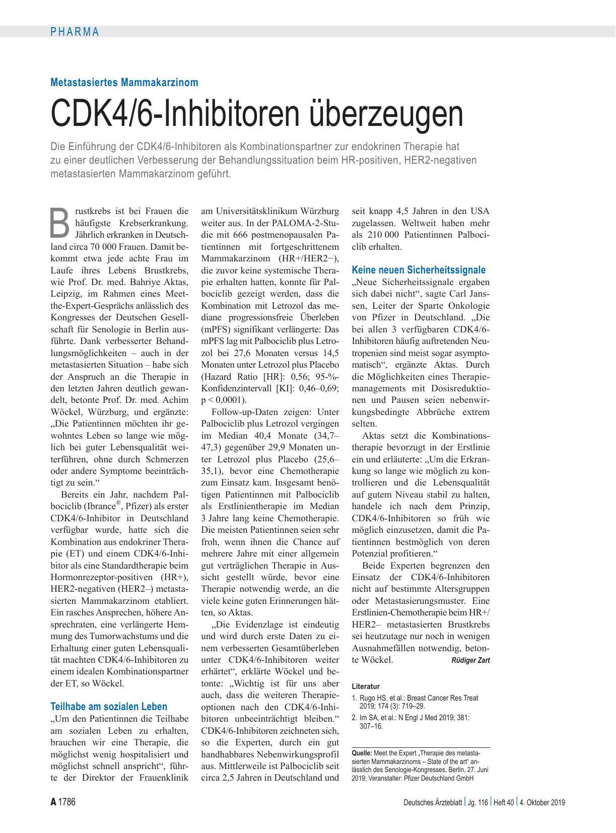 Vorschauseite 1: Metastasiertes Mammakarzinom: CDK4/6-Inhibitoren überzeugen